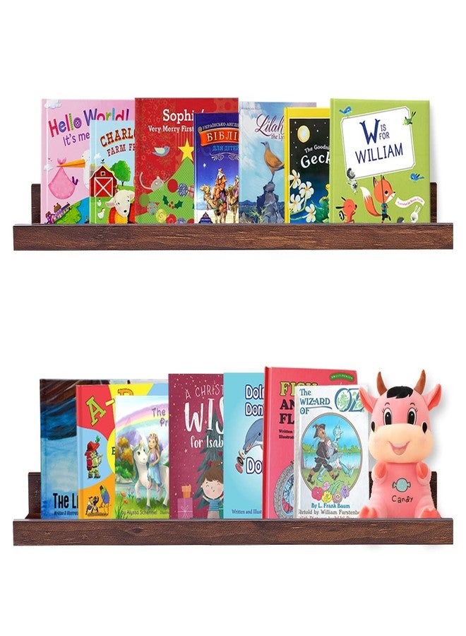 AZSKY Floating Book Shelves Wall Mounted Photo Shelf Picture Ledge Deep Walnut Display Shelves for Home Living Room Bedroom Bathroom Office Set of 2 - Image 1